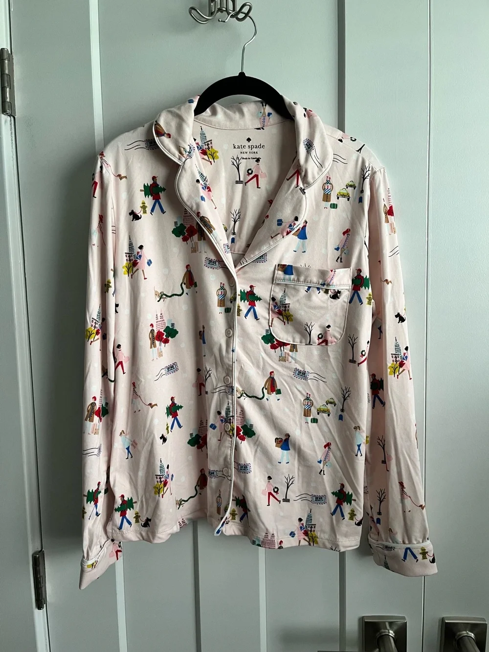 kate spade New York Light Pink Illustrated Button-Up Pajama Top Sz S
